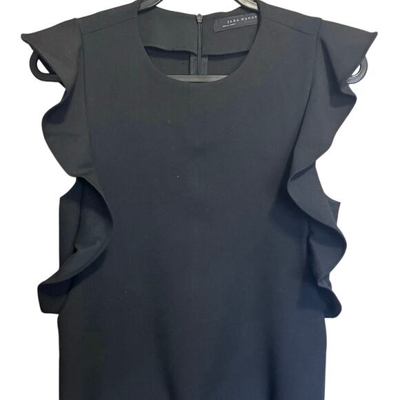 Zara Flutter Sleeves Dress Mini Straight Silhouette Scoop Neck Black Size Medium - Picture 4 of 9
